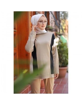 Ensemble survêtement 2 pièces pour femme (Mode musulmane - Prêt-à-porter Modest Fashion France) - Couleur beige 