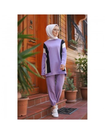 Ensemble survêtement 2 pièces (Sweat et pantalon) pour femme voilée - Couleur mauve 