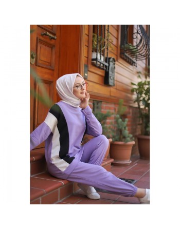 Ensemble survêtement 2 pièces (Sweat et pantalon) pour femme voilée - Couleur mauve 