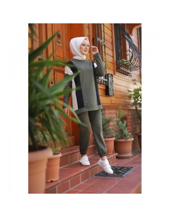 Vêtement décontracté et sport - Ensemble 2 pièces (sweat et pantalon) pour femme musulmane - Couleur kaki 