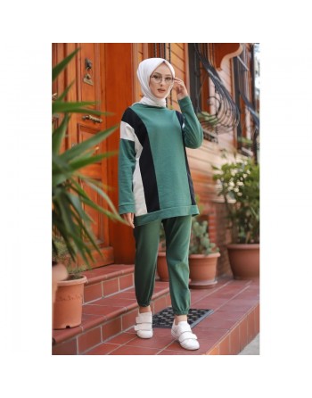 Ensemble survetement pour musulmane (Hijab Sport et Décontracté - Mode islamique) - Couleur vert foncé 