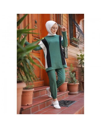 Ensemble survetement pour musulmane (Hijab Sport et Décontracté - Mode islamique) - Couleur vert foncé 