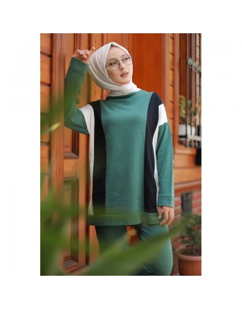 Ensemble survetement pour musulmane (Hijab Sport et Décontracté - Mode islamique) - Couleur vert foncé 