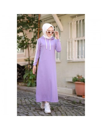 Robe sweat-shirt longue à capuche en coton (Sportswear Modest Fashion) - Couleur lilas 
