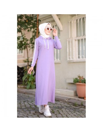 Robe sweat-shirt longue à capuche en coton (Sportswear Modest Fashion) - Couleur lilas 