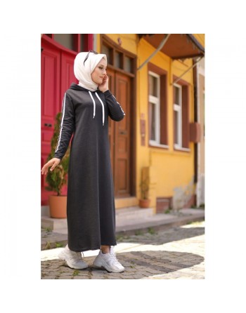 Robe sweat-shirt longue à capuche (Vêtement islamique moderne pour femme musulmane) - Couleur anthracite 