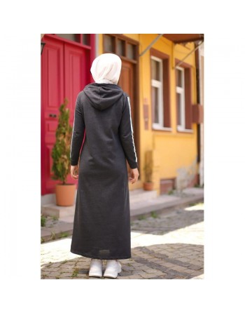 Robe sweat-shirt longue à capuche (Vêtement islamique moderne pour femme musulmane) - Couleur anthracite 