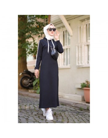 Robe longue à capuche type sportwear pour femme musulmane sportive (Vetement Hijab moderne) - Couleur noir 