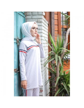 Survêtement avec sweat-shirt à capuche et jogger basique en coton (Hijab Sport pour femme musulmane) - Couleur gris clair 