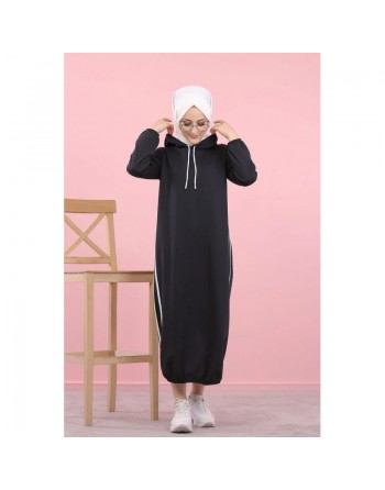 Robe longue à capuche style sweat shirt (Hijab sport pour femme musulmane) - Couleur Noir 