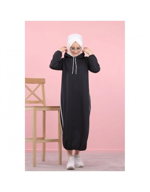 Robe longue à capuche style sweat shirt (Hijab sport pour femme musulmane) - Couleur Noir Robe longue à capuche style sweat shirt (Hijab sport pour femme musulmane) - Couleur Noir