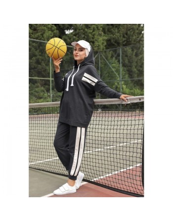 Survêtement Sport 2 pièces (Sportswear pour femme musulmane sportive voilée) - Couleur blanc et Gris foncé 