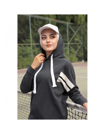 Survêtement Sport 2 pièces (Sportswear pour femme musulmane sportive voilée) - Couleur blanc et Gris foncé 