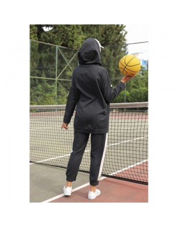 Survêtement Sport 2 pièces (Sportswear pour femme musulmane sportive voilée) - Couleur blanc et Gris foncé 