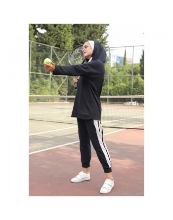 Ensemble survêtement 2 pièces (Vêtement Sport pour femme voilée) - Couleur blanc et Bleu nuit 