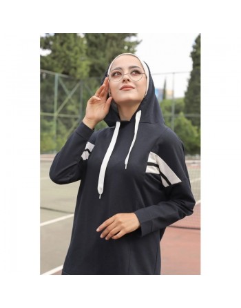 Ensemble survêtement 2 pièces (Vêtement Sport pour femme voilée) - Couleur blanc et Bleu nuit 