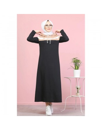 Robe décontractée à capuche style sportswear - Tenue Hijab moderne pour femme musulmane - Couleur noir blanc et nude 