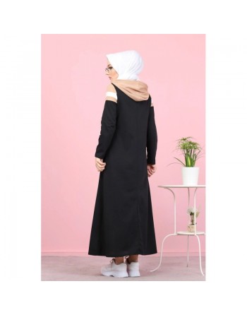 Robe décontractée à capuche style sportswear - Tenue Hijab moderne pour femme musulmane - Couleur noir blanc et nude 