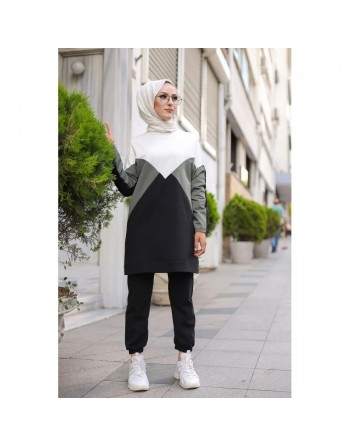 Ensemble de sport deux pièces (Pantalon jogger et Tunique) pour femme voilée - Survêtement à 3 couleurs : kaki, noir et... 
