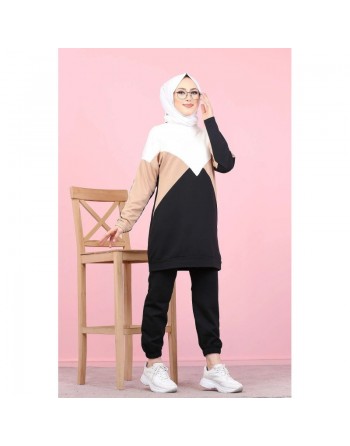 Tenue décontractée deux pièces (Pantalon jogging et Tunique) pour femme voilée - Ensemble sportswear à 3 couleurs :... 