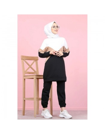 Tenue décontractée deux pièces (Pantalon jogging et Tunique) pour femme voilée - Ensemble sportswear à 3 couleurs :... 