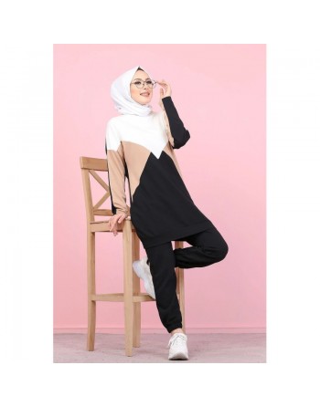 Tenue décontractée deux pièces (Pantalon jogging et Tunique) pour femme voilée - Ensemble sportswear à 3 couleurs :... 