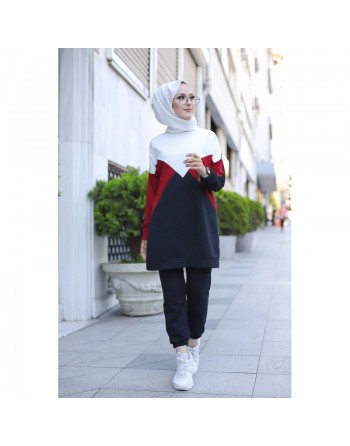 Tenue décontractée deux pièces (Pantalon et Tunique) pour femme voilée - Vetement à 3 couleurs : noir, rouge et blanc 