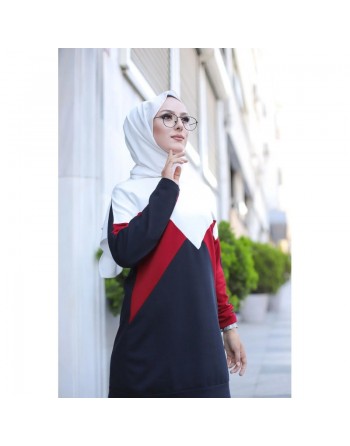 Tenue décontractée deux pièces (Pantalon et Tunique) pour femme voilée - Vetement à 3 couleurs : noir, rouge et blanc 