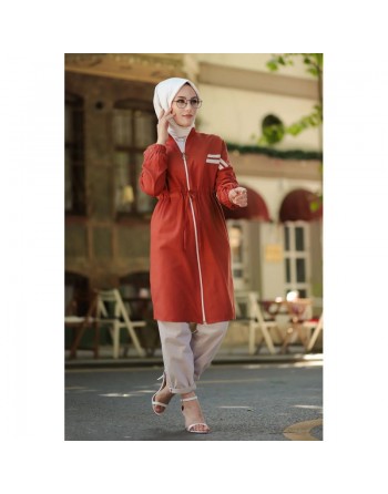Veste moderne style décontracté avec fermeture zip (Vetement femme voilée) - Couleur brique 