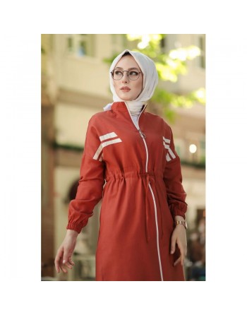 Veste moderne style décontracté avec fermeture zip (Vetement femme voilée) - Couleur brique 