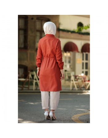 Veste moderne style décontracté avec fermeture zip (Vetement femme voilée) - Couleur brique 