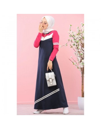 Robe sweat-shirt longue pour femme musulmane (Grandes Tailles disponibles) - Couleur noir et rose clair 