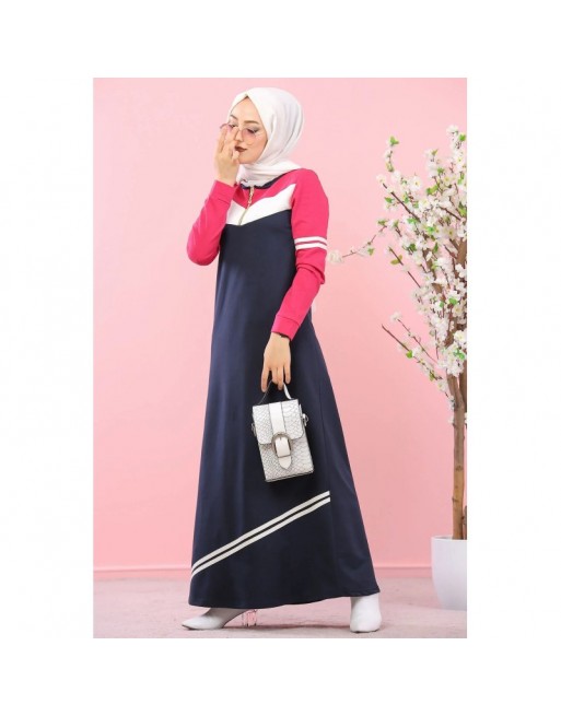 Robe sweat-shirt longue pour femme musulmane (Grandes Tailles disponibles) - Couleur noir et rose clair Robe sweat-shirt longue pour femme musulmane (Grandes Tailles disponibles) - Couleur noir et rose clair