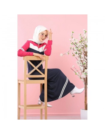 Robe sweat-shirt longue pour femme musulmane (Grandes Tailles disponibles) - Couleur noir et rose clair 