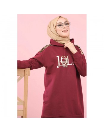 Survêtement femme motif panthère Tunique à capuche et Pantalon imprimé "Jolie" doré (Hijab Sport) - Couleur bordeaux Foncé 