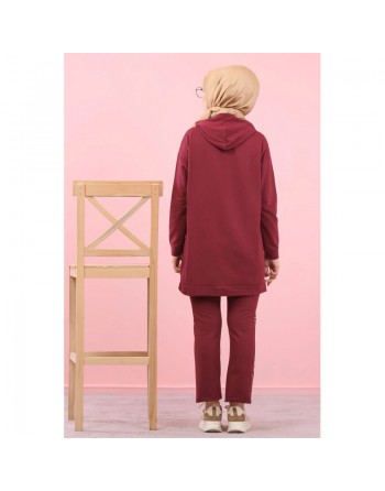 Survêtement femme motif panthère Tunique à capuche et Pantalon imprimé "Jolie" doré (Hijab Sport) - Couleur bordeaux Foncé 