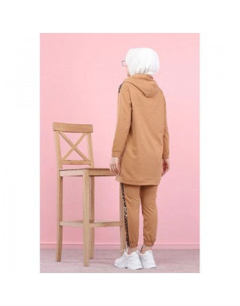 Ensemble Tunique à capuche et Pantalon motifs panthère et imprimé "Jolie" doré (Vetement Sport femme voilée) - Couleur... 