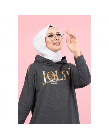 Ensemble sportswear femme motif panthère Tunique à capuche et Pantalon (Hijab Sport) - Couleur anthracite 