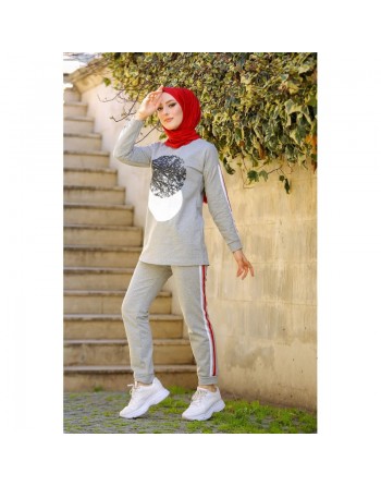 Ensemble décontracté et sport (Tenue de sport femme voilée) - Couleur Gris clair 