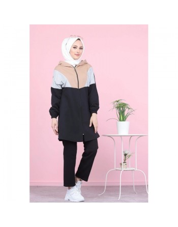 Ensemble décontracté tricolore à capuche pour femme musulmane (Survêtement Hijab Sport - Grande taille disponible) -... 
