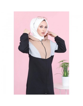 Ensemble décontracté tricolore à capuche pour femme musulmane (Survêtement Hijab Sport - Grande taille disponible) -... 