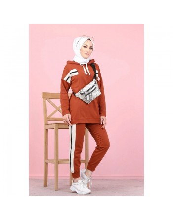Ensemble Sweat à capuche et pantalon - Survêtement pour femme musulmane - Couleur blanc, noir et Brique 