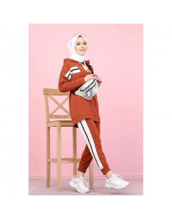 Ensemble Sweat à capuche et pantalon - Survêtement pour femme musulmane - Couleur blanc, noir et Brique 