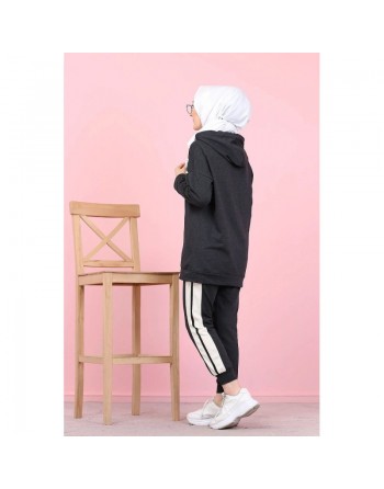 Ensemble survêtement 2 pièces (Sweat à capuche et Jogger) pour femme musulmane - Couleur blanc et Anthracite 