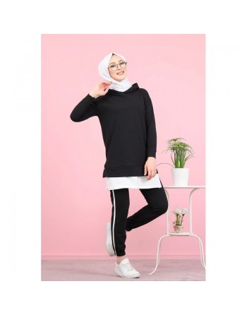 Ensemble décontracté et Survêtement (Hijab Sport pour femme musulmane) - Couleur Noir et blanc 