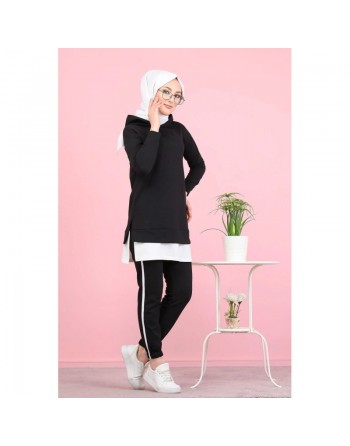Ensemble décontracté et Survêtement (Hijab Sport pour femme musulmane) - Couleur Noir et blanc 