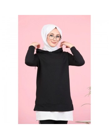 Ensemble décontracté et Survêtement (Hijab Sport pour femme musulmane) - Couleur Noir et blanc 