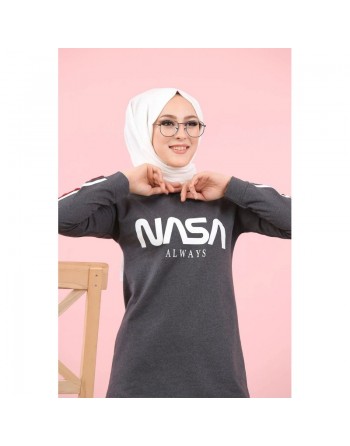 Ensemble survêtement -Tenue de sport femme - Sweat-shirts et pantalon jogging inscription "Nasa" - Couleur Gris anthracite 