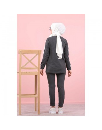Ensemble survêtement -Tenue de sport femme - Sweat-shirts et pantalon jogging inscription "Nasa" - Couleur Gris anthracite 