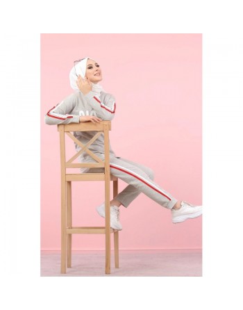 Ensemble survêtement -Tenue de sport femme - Sweatshirts et pantalon jogging - Couleur Gris clair 